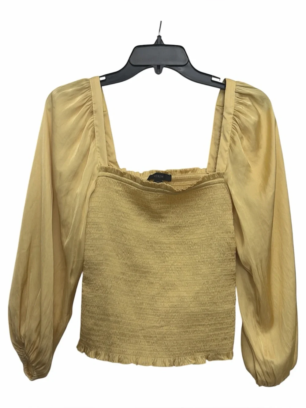 J Crew Smocked Featherweight Satin Cropped Top Size XS Soft Yellow BD635 NWT